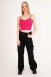 23254275 Kaşkorse İp Askılı Dantelli Crop Bluz FUSYA