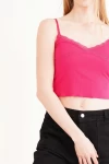 23254275 Kaşkorse İp Askılı Dantelli Crop Bluz FUSYA