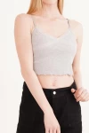 23254275 Kaşkorse İp Askılı Dantelli Crop Bluz GRI