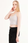 23254275 Kaşkorse İp Askılı Dantelli Crop Bluz GRI