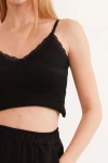 23254275 Kaşkorse İp Askılı Dantelli Crop Bluz SIYAH