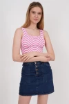 23256429 Triko Zebra Desenli Kare Yaka Crop Atlet PEMBE