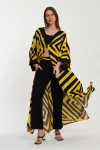 VP1015 Desenli Alt&Üst Kaftan Takım SARI