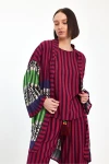 VP1042 Kadın Desenli Bluz Gömlek Pantolon 3lü Takım BORDO