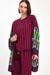 VP1042 Kadın Desenli Bluz Gömlek Pantolon 3lü Takım BORDO