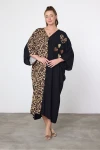 VP3201 Leopar Desenli Düğmeli KalpNakışlıBüyükBed.Göm.Elbise SIYAH