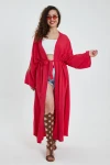 VP911 Nakış Detaylı Kemerli Kimono KIRMIZI