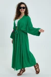 VP911 Nakış Detaylı Kemerli Kimono YESIL