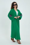 VP911 Nakış Detaylı Kemerli Kimono YESIL