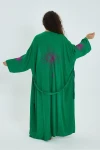VP911 Nakış Detaylı Kemerli Kimono YESIL