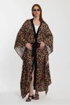 VP964 Leopar Desenli Kemerli Standart Beden Kimono Kaftan LEOPAR