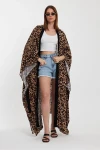 VP964 Leopar Desenli Kemerli Standart Beden Kimono Kaftan LEOPAR