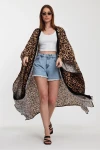 VP964 Leopar Desenli Kemerli Standart Beden Kimono Kaftan LEOPAR