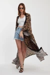 VP964 Leopar Desenli Kemerli Standart Beden Kimono Kaftan LEOPAR