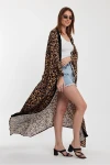 VP964 Leopar Desenli Kemerli Standart Beden Kimono Kaftan LEOPAR