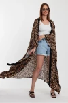 VP964 Leopar Desenli Kemerli Standart Beden Kimono Kaftan LEOPAR